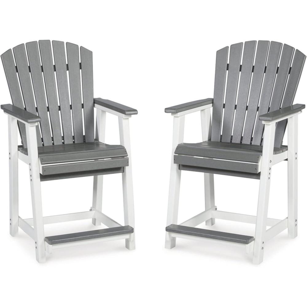 imageSignature Design by Ashley Outdoor Transville HDPE Patio Barstool 2 Count GrayGrayWhite