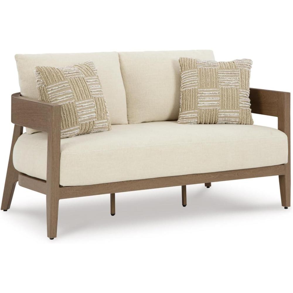 imageSignature Design by Ashley Serene Bay Casual Outdoor Dining Table with Sled Base Dark BrownOutdoor Loveseat with Cushion