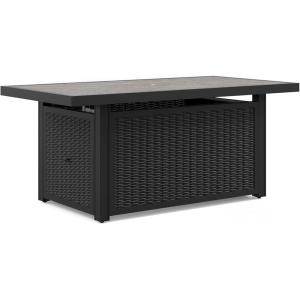 Signature Design by Ashley Beachcroft Casual Weather and Rust Resistant Battery-Operated Outdoor Fire Pit Table with Adjustable Flame Control and Protective Cover, Black & Light Gray(Black)