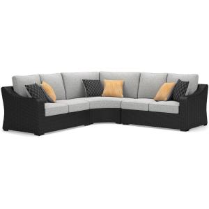 Signature Design by Ashley Beachcroft Curved Modern 3-Piece Outdoor Sectional with Cushion and 6 Throw Pillows, Light Gray(Black)