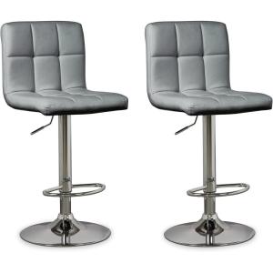 Signature Design by Ashley Bellatier Contemporary Adjustable Upholstered Swivel Barstool, 2 Count, White(Grey)