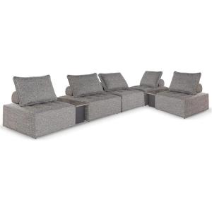 Signature Design by Ashley Bree Zee Right-Arm Facing Modern 4-Piece Outdoor Sectional with Tufted Cushion, Gray(7-Piece Outdoor Modular Seating)