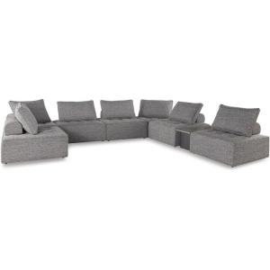 Signature Design by Ashley Bree Zee Right-Arm Facing Modern 4-Piece Outdoor Sectional with Tufted Cushion, Gray(8-Piece Outdoor Sectional)
