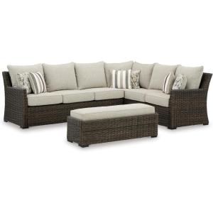 Signature Design by Ashley Brook Ranch Casual Outdoor Multi-use Table with 1 Fixed Shelf, Dark Brown & Gray(Sectional and Bench)