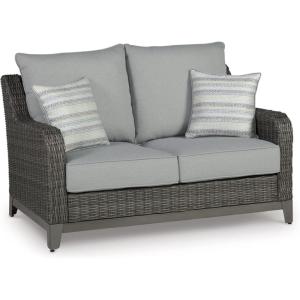 Signature Design by Ashley Elite Park Outdoor Bench with Foam Cushion, Nuvella Weather Resistant Fabric, Rust Free Aluminum Frame, 54″ W x 17″ D x 16.5″ H, Gray(Loveseat)