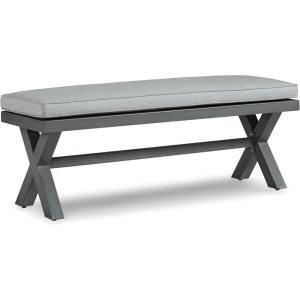 Signature Design by Ashley Elite Park Outdoor Bench with Foam Cushion, Nuvella Weather Resistant Fabric, Rust Free Aluminum Frame, 54″ W x 17″ D x 16.5″ H, Gray(Bench)