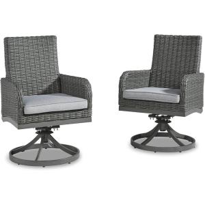 Signature Design by Ashley Elite Park Outdoor Bench with Foam Cushion, Nuvella Weather Resistant Fabric, Rust Free Aluminum Frame, 54″ W x 17″ D x 16.5″ H, Gray(Swivel Chair Set)