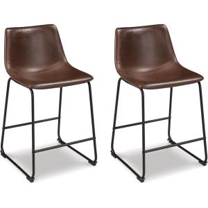 Signature Design by Ashley Jazmore Contemporary Velvet Upholstered Counter Height Bar Stool with Footrest and Adjustable Levelers, Set of 2, Dark Brown & Black(Brown/Black)
