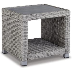 Signature Design by Ashley Naples Beach Casual Outdoor Bench with Cushion, Nuvella Weather Resistant Fabric, Light Gray & Blue(End Table)