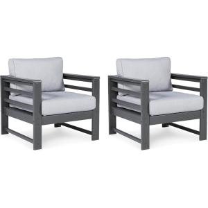 Signature Design by Ashley Outdoor Amora HDPE Patio Lounge Chair, 2 Count, Charcoal Gray(Lounge Chair Set)