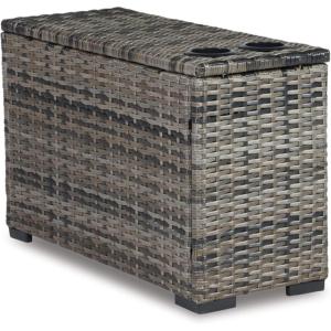 Signature Design by Ashley Outdoor Harbor Court Patio Wicker Ottoman with Cushion,Nuvella Weather Resistant Fabric, Gray(Console)