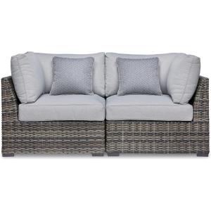 Signature Design by Ashley Outdoor Harbor Court Patio Wicker Ottoman with Cushion,Nuvella Weather Resistant Fabric, Gray(Corner Chair Set)