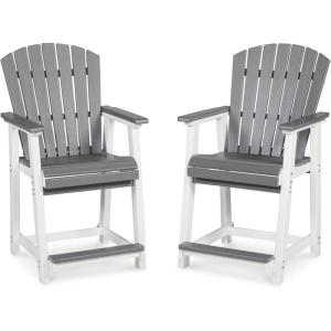Signature Design by Ashley Outdoor Transville HDPE Patio Barstool, 2 Count, Gray(Gray/White)