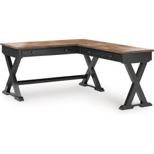 Signature Design by Ashley Realyn Cottage L-Shaped Distressed 2-Piece Home Office Desk with Power Supply and USB Ports, White & Light Brown(Brown/Black)