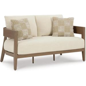 Signature Design by Ashley Serene Bay Casual Outdoor Dining Table with Sled Base, Dark Brown(Outdoor Loveseat with Cushion)