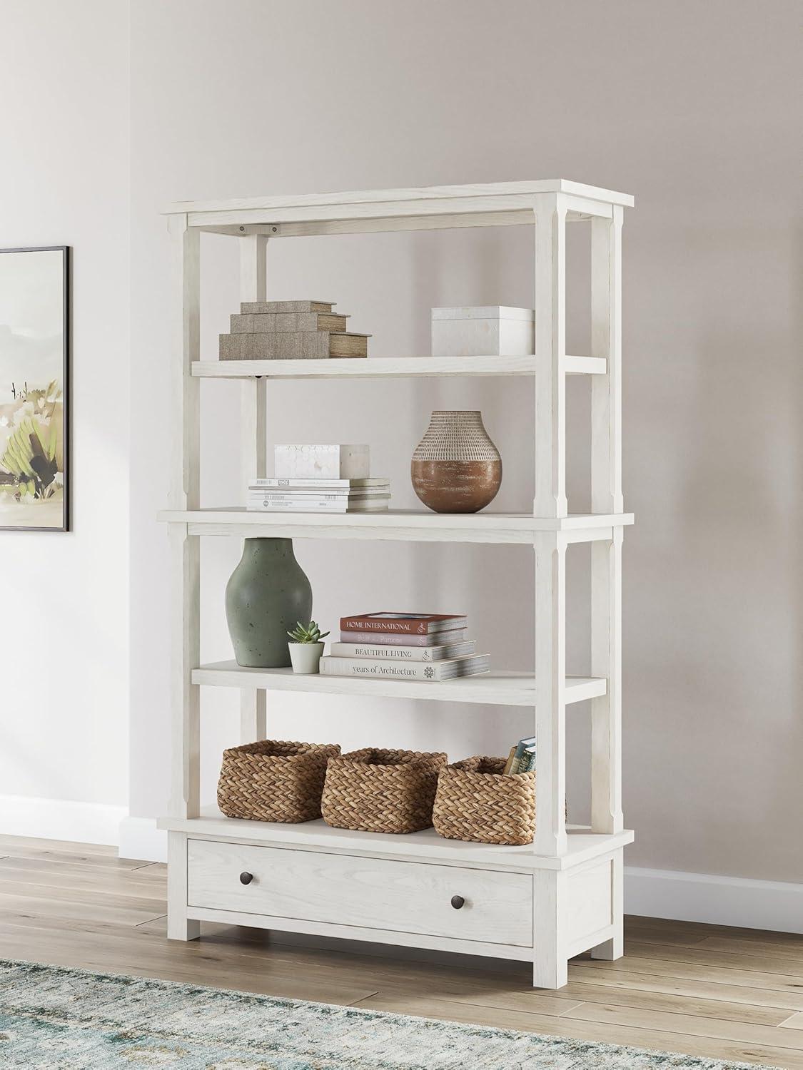 imageSignature Design by Ashley Robbinsdale Casual Bookcase with 4 Fixed Shelves Single Drawer Metal Knobs Wood 45 W x 17 D x 7463 H Antique WhiteAntique White