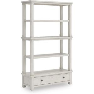 Signature Design by Ashley Robbinsdale Casual Bookcase with 4 Fixed Shelves, Single Drawer, Metal Knobs, Wood, 45″ W x 17″ D x 74.63″ H, Antique White(Antique White)