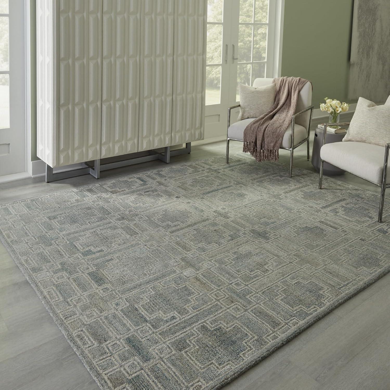 imageSignature Design by Ashley Jossland Casual Indoor Geometric Handmade 5 x 7 Rug Green amp Beige79 x 101 Rectangular