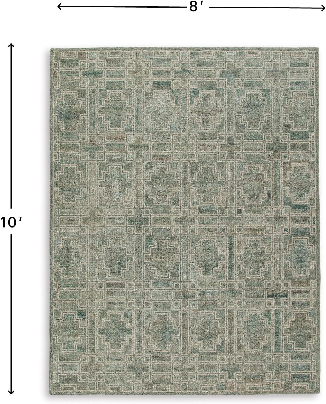 imageSignature Design by Ashley Jossland Casual Indoor Geometric Handmade 5 x 7 Rug Green amp Beige79 x 101 Rectangular