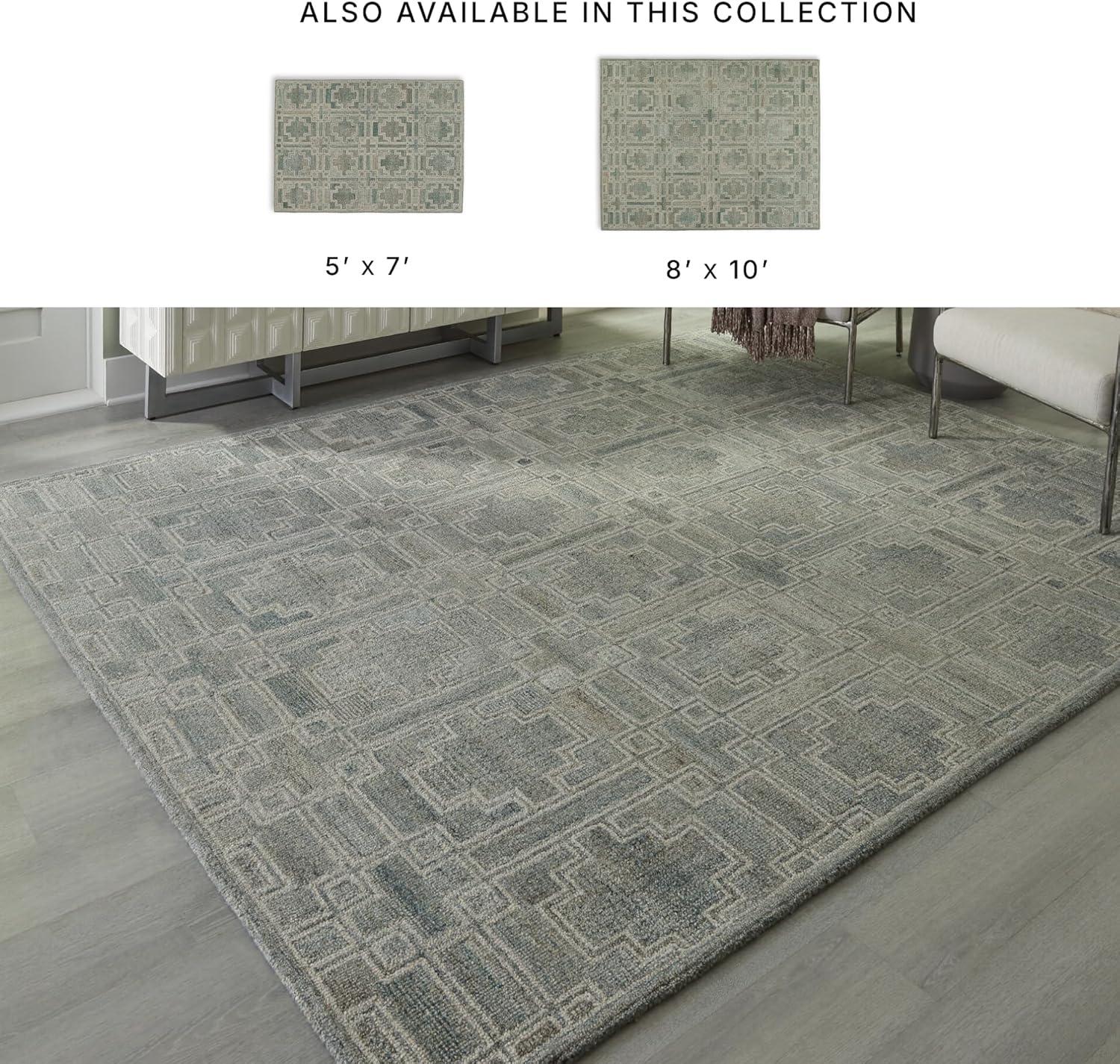 imageSignature Design by Ashley Jossland Casual Indoor Geometric Handmade 5 x 7 Rug Green amp Beige79 x 101 Rectangular