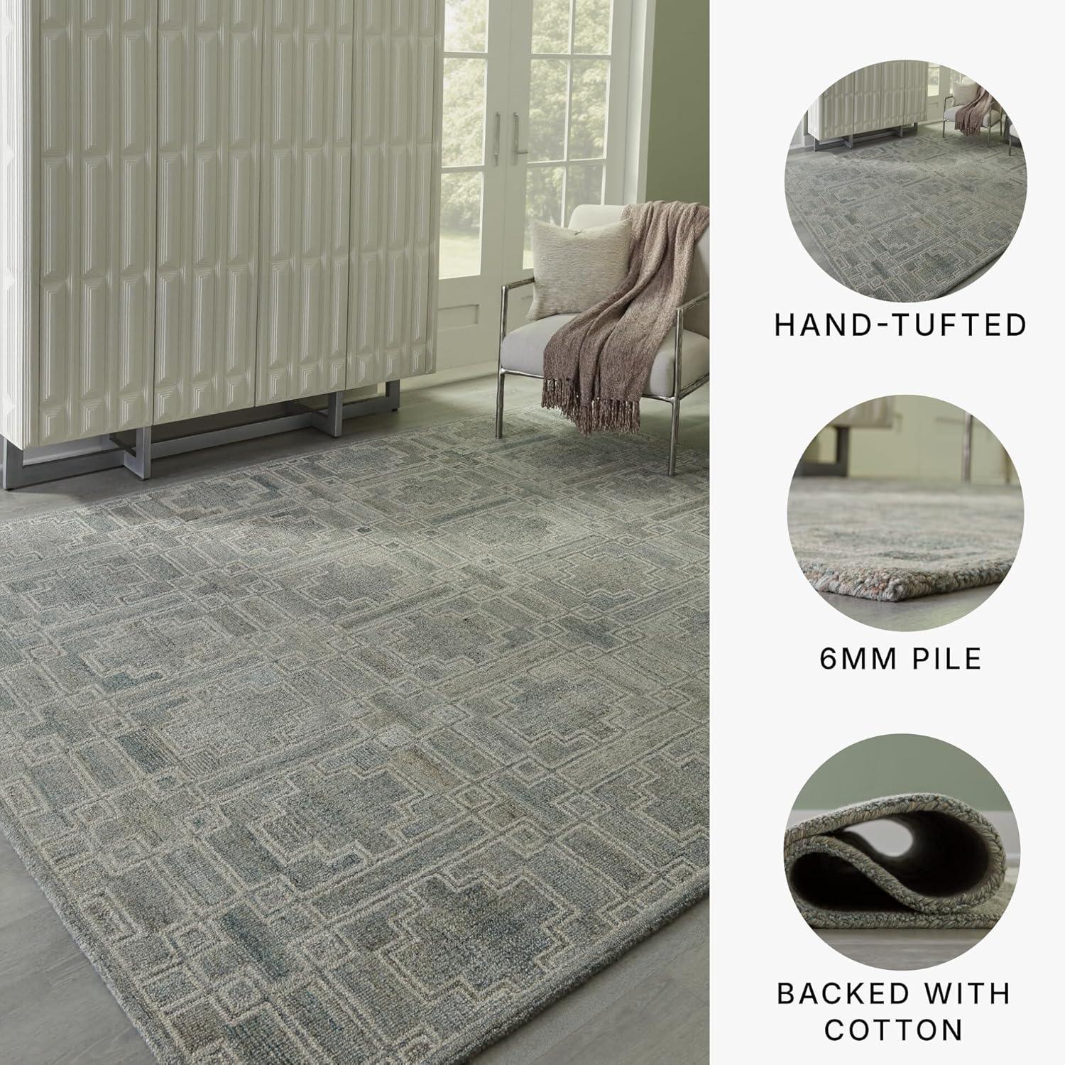 imageSignature Design by Ashley Jossland Casual Indoor Geometric Handmade 5 x 7 Rug Green amp Beige79 x 101 Rectangular