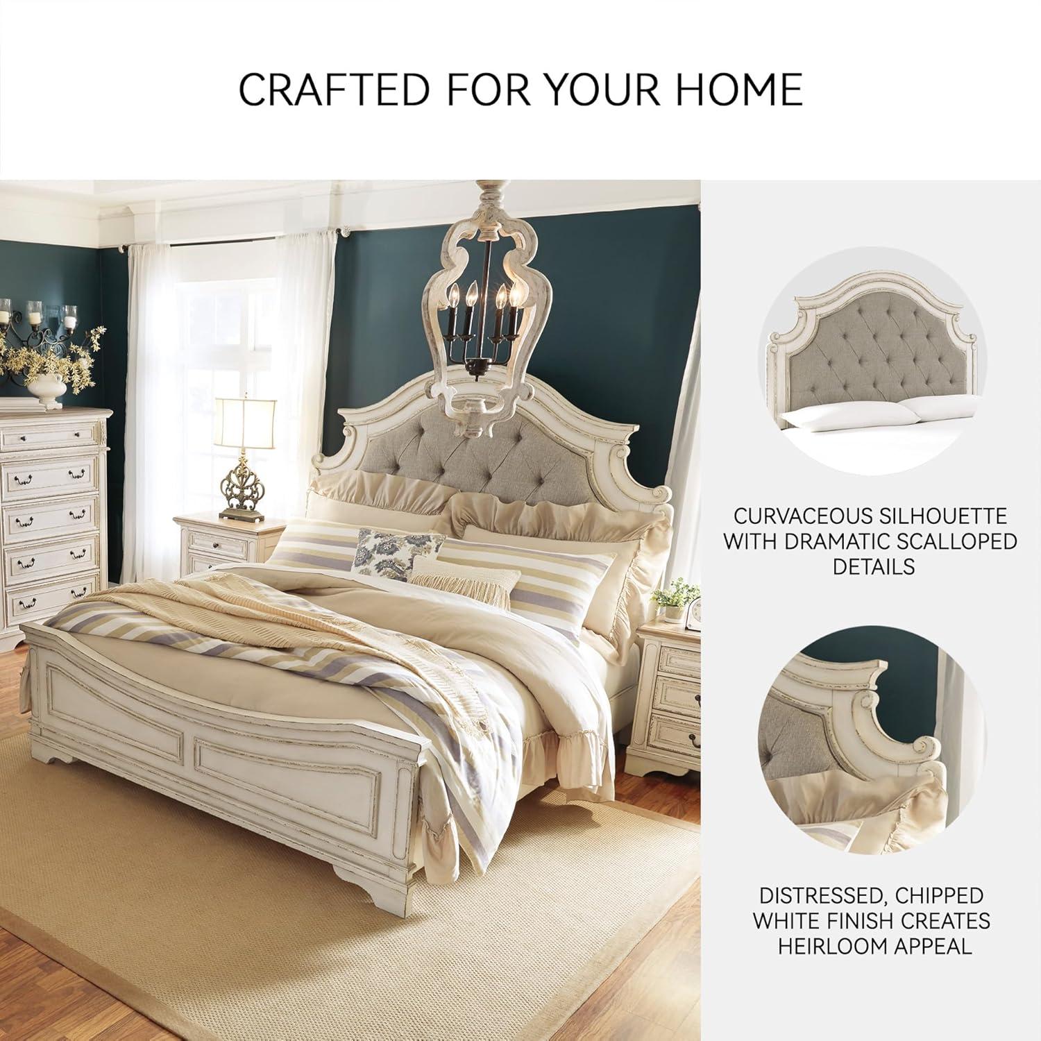 imageSignature Design by Ashley Realyn Traditional Upholstered Panel Bed with Tufted Design Foundation or Box Spring Needed King BeigeCalifornia King