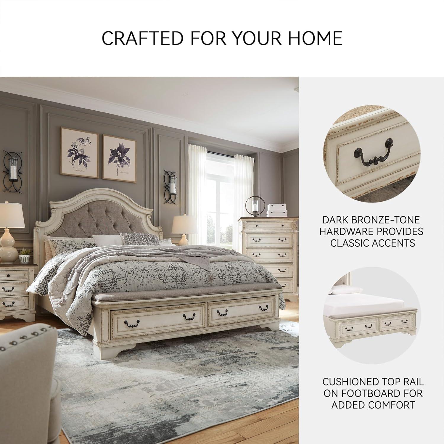 imageSignature Design by Ashley Realyn Traditional Upholstered Panel Bed with Tufted Design Foundation or Box Spring Needed King BeigeCalifornia King