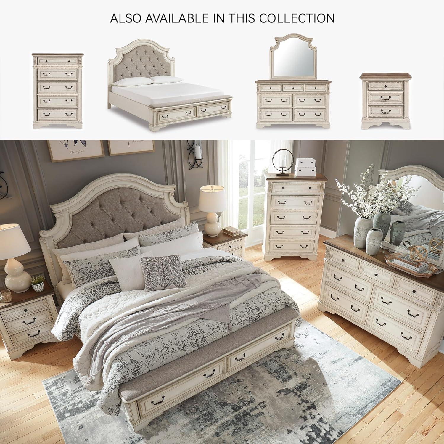 imageSignature Design by Ashley Realyn Traditional Upholstered Panel Bed with Tufted Design Foundation or Box Spring Needed King BeigeCalifornia King