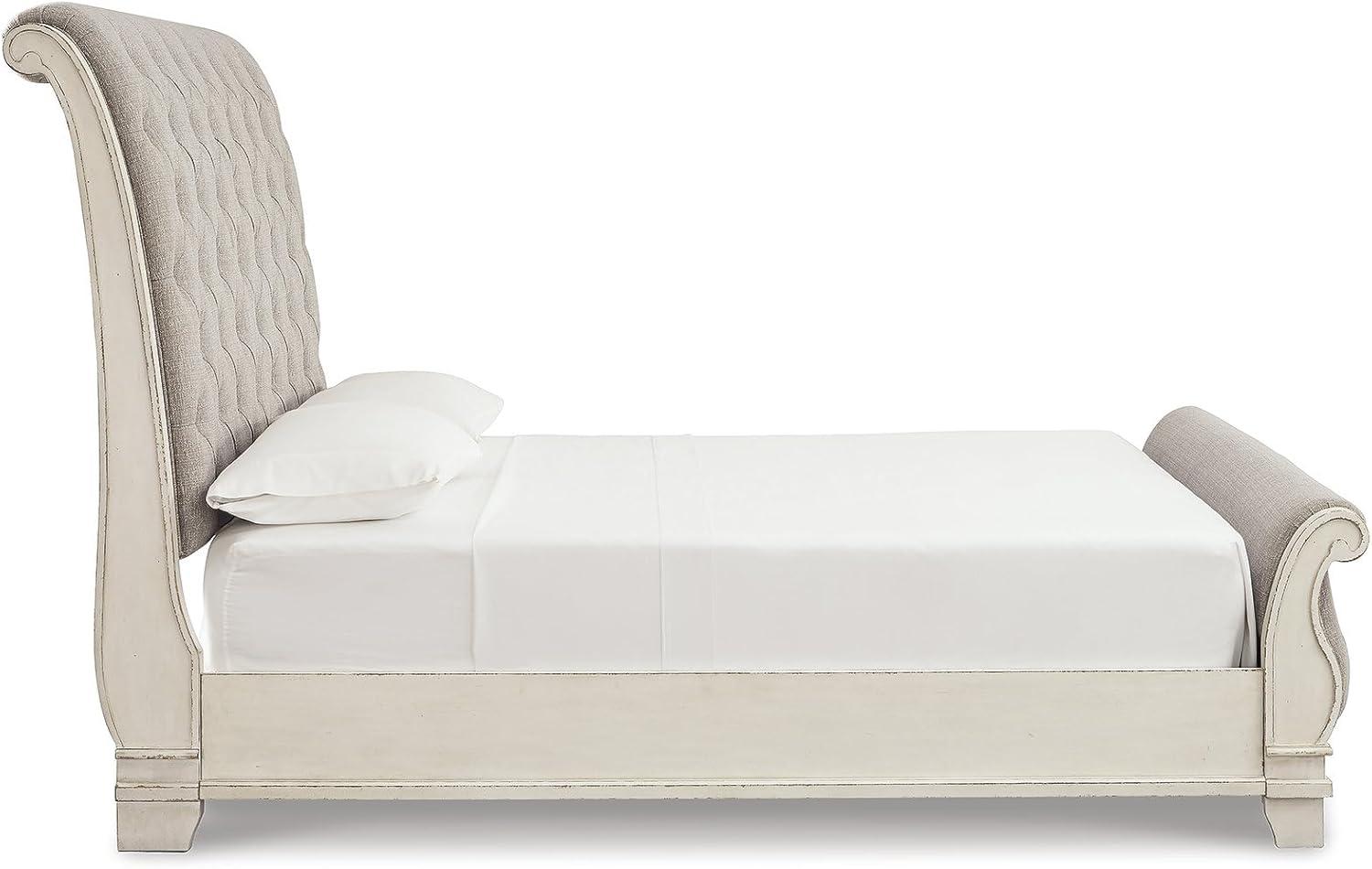 imageSignature Design by Ashley Realyn Traditional Upholstered Panel Bed with Tufted Design Foundation or Box Spring Needed King BeigeCalifornia King