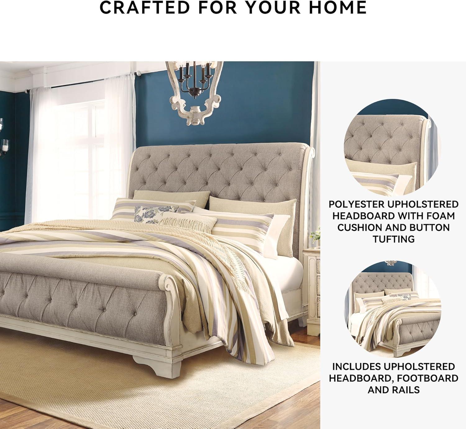 imageSignature Design by Ashley Realyn Traditional Upholstered Panel Bed with Tufted Design Foundation or Box Spring Needed King BeigeCalifornia King