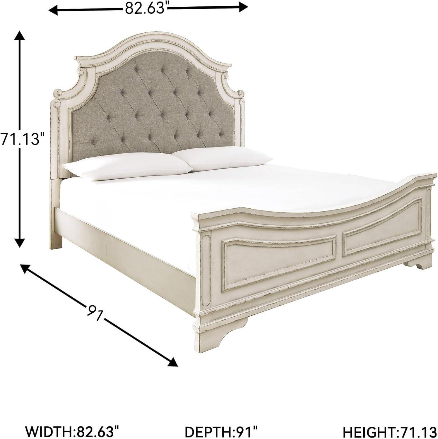 imageSignature Design by Ashley Realyn Traditional Upholstered Panel Bed with Tufted Design Foundation or Box Spring Needed King BeigeCalifornia King
