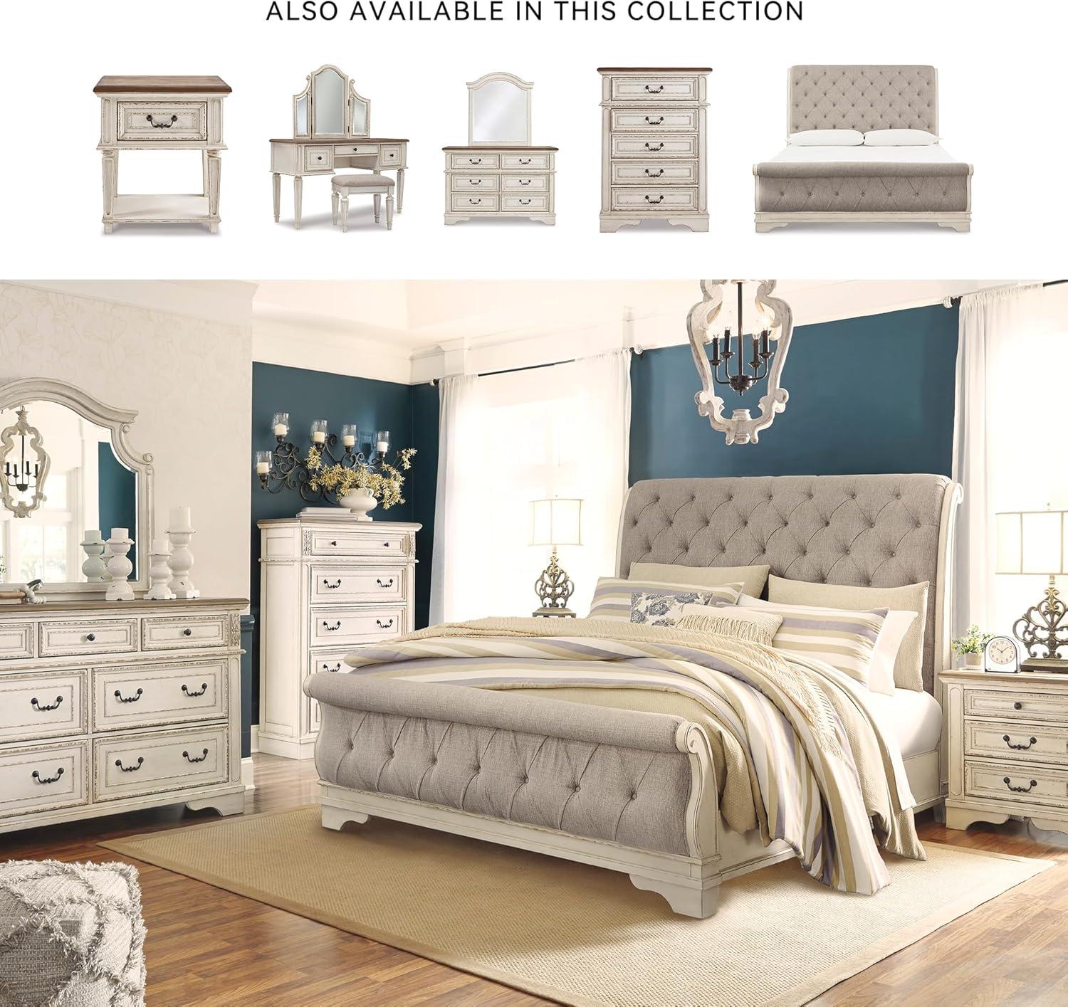 imageSignature Design by Ashley Realyn Traditional Upholstered Panel Bed with Tufted Design Foundation or Box Spring Needed King BeigeCalifornia King