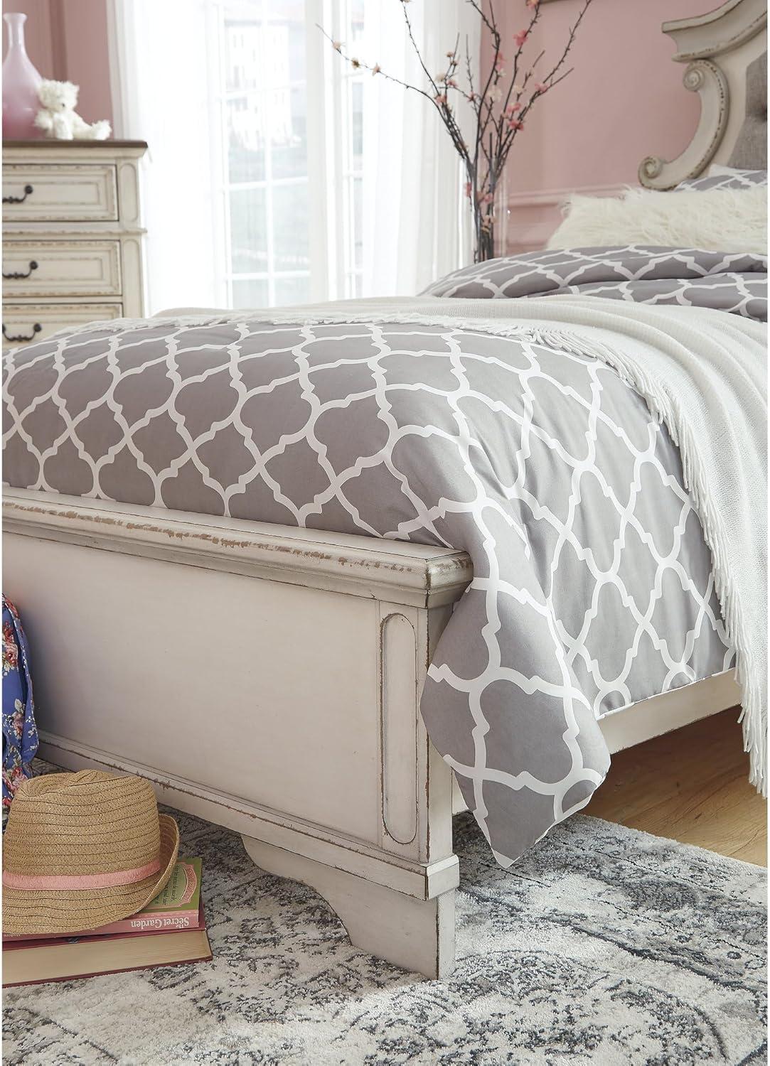 imageSignature Design by Ashley Realyn Traditional Upholstered Panel Bed with Tufted Design Foundation or Box Spring Needed King BeigeCalifornia King