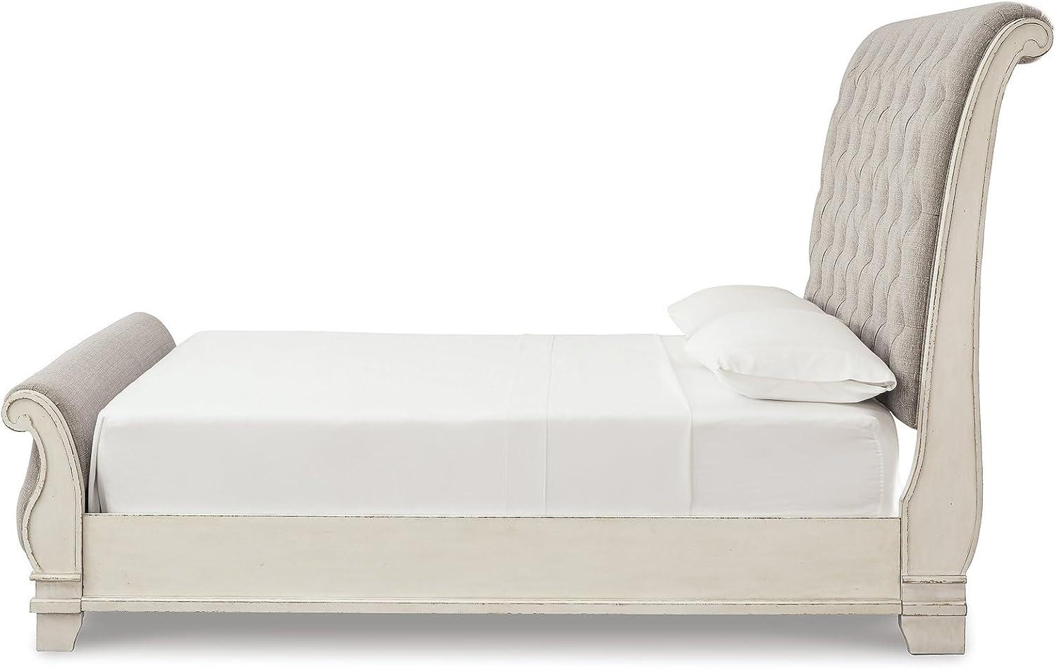 imageSignature Design by Ashley Realyn Traditional Upholstered Panel Bed with Tufted Design Foundation or Box Spring Needed King BeigeCalifornia King