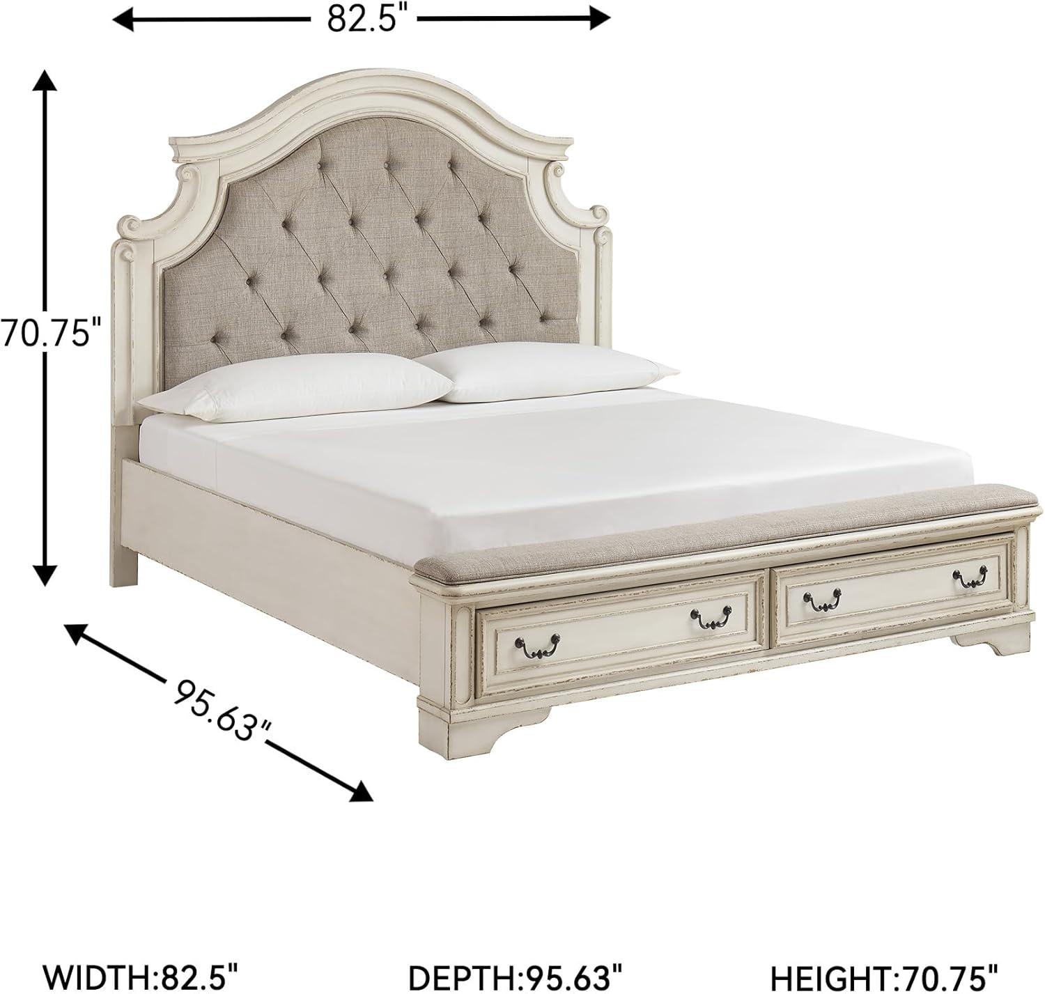 imageSignature Design by Ashley Realyn Traditional Upholstered Panel Bed with Tufted Design Foundation or Box Spring Needed King BeigeCalifornia King