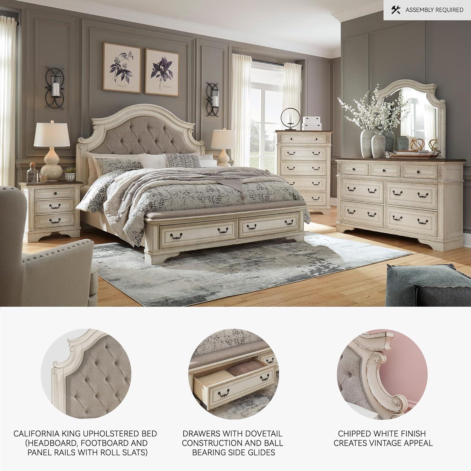imageSignature Design by Ashley Realyn Traditional Upholstered Panel Bed with Tufted Design Foundation or Box Spring Needed King BeigeCalifornia King