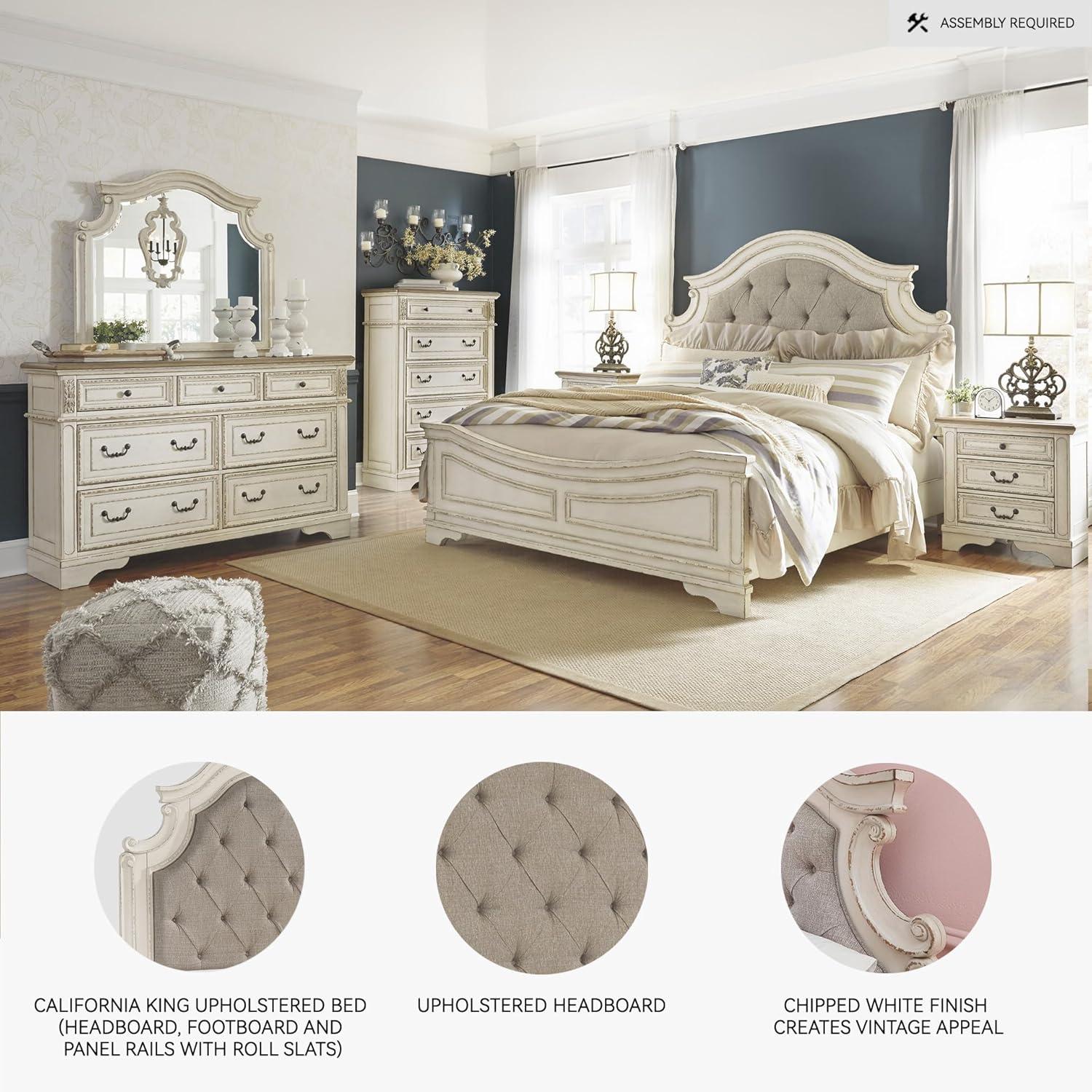 imageSignature Design by Ashley Realyn Traditional Upholstered Panel Bed with Tufted Design Foundation or Box Spring Needed King BeigeCalifornia King