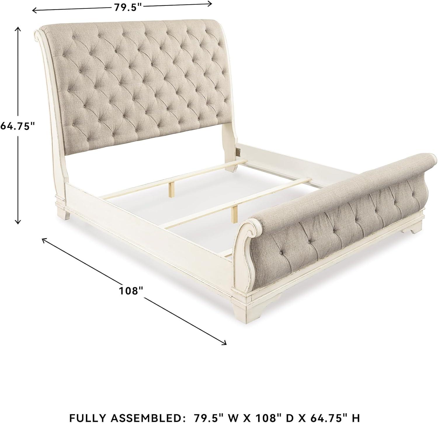 imageSignature Design by Ashley Realyn Traditional Upholstered Panel Bed with Tufted Design Foundation or Box Spring Needed King BeigeCalifornia King