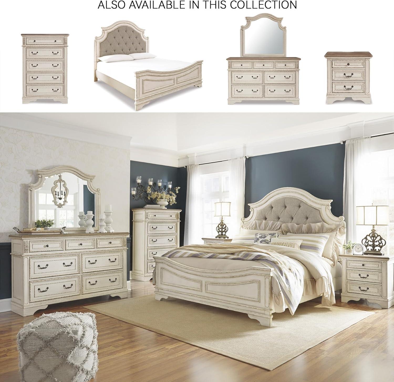 imageSignature Design by Ashley Realyn Traditional Upholstered Panel Bed with Tufted Design Foundation or Box Spring Needed King BeigeCalifornia King