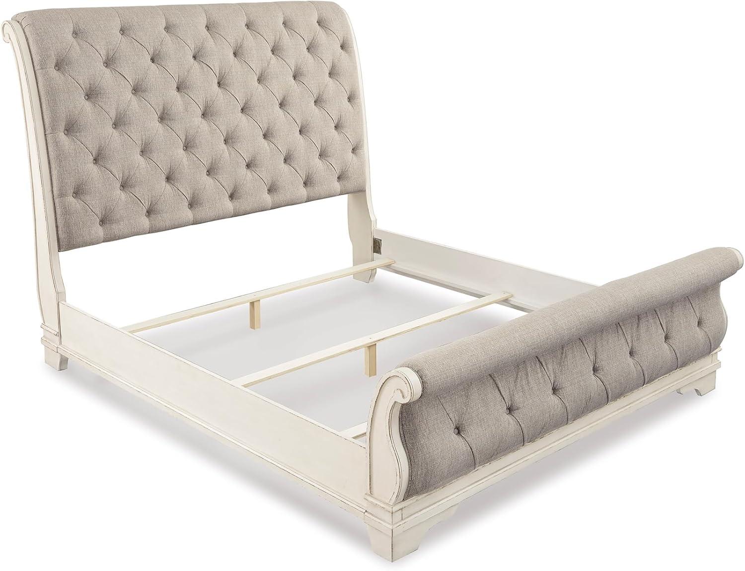 imageSignature Design by Ashley Realyn Traditional Upholstered Panel Bed with Tufted Design Foundation or Box Spring Needed King BeigeCalifornia King