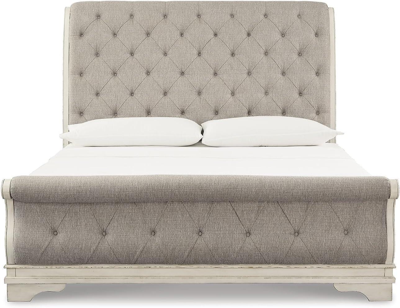 imageSignature Design by Ashley Realyn Traditional Upholstered Panel Bed with Tufted Design Foundation or Box Spring Needed King BeigeCalifornia King