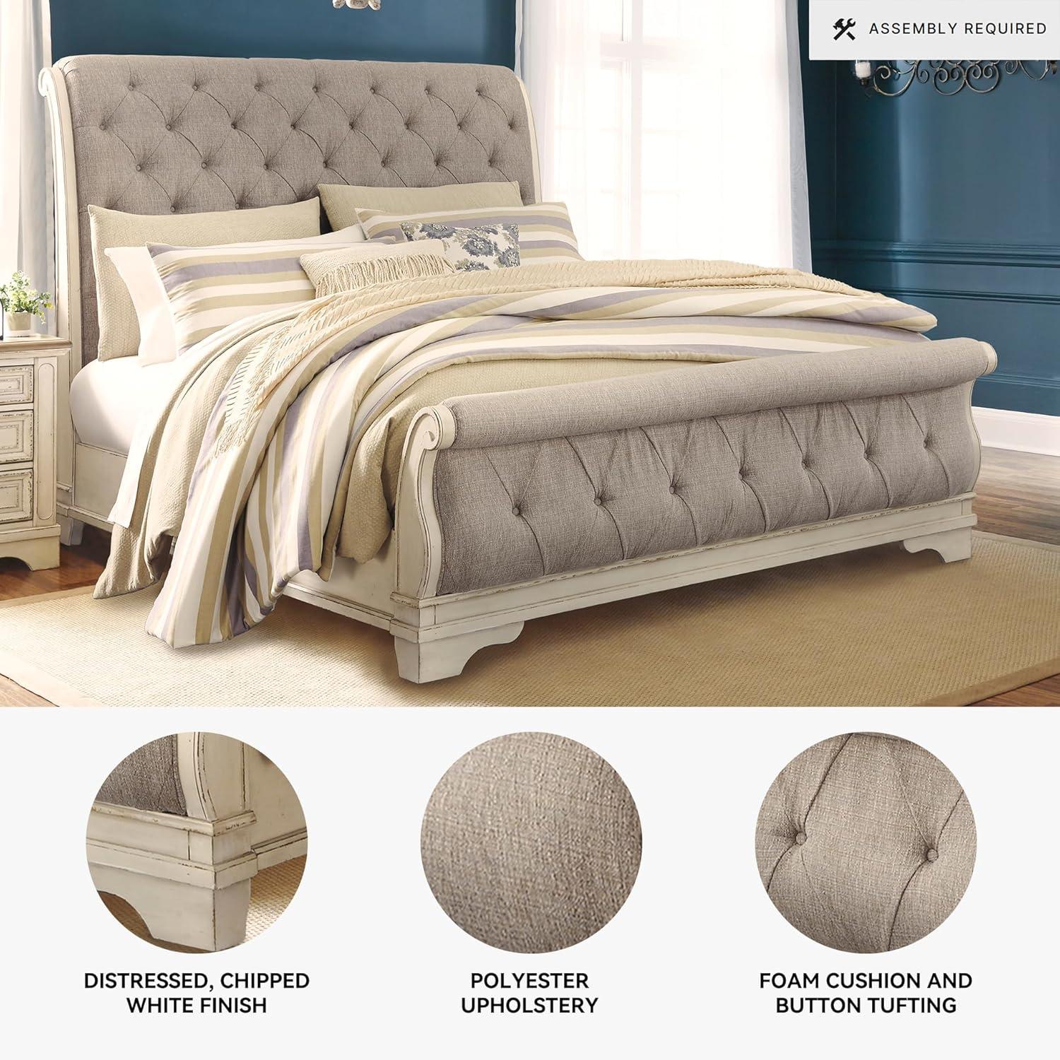 imageSignature Design by Ashley Realyn Traditional Upholstered Panel Bed with Tufted Design Foundation or Box Spring Needed King BeigeCalifornia King