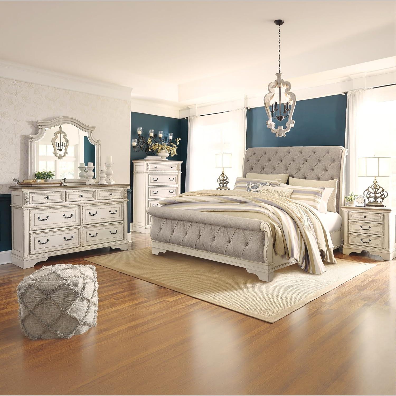 imageSignature Design by Ashley Realyn Traditional Upholstered Panel Bed with Tufted Design Foundation or Box Spring Needed King BeigeQueen