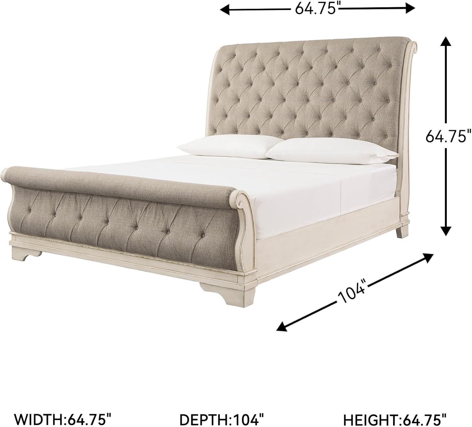 imageSignature Design by Ashley Realyn Traditional Upholstered Panel Bed with Tufted Design Foundation or Box Spring Needed King BeigeQueen