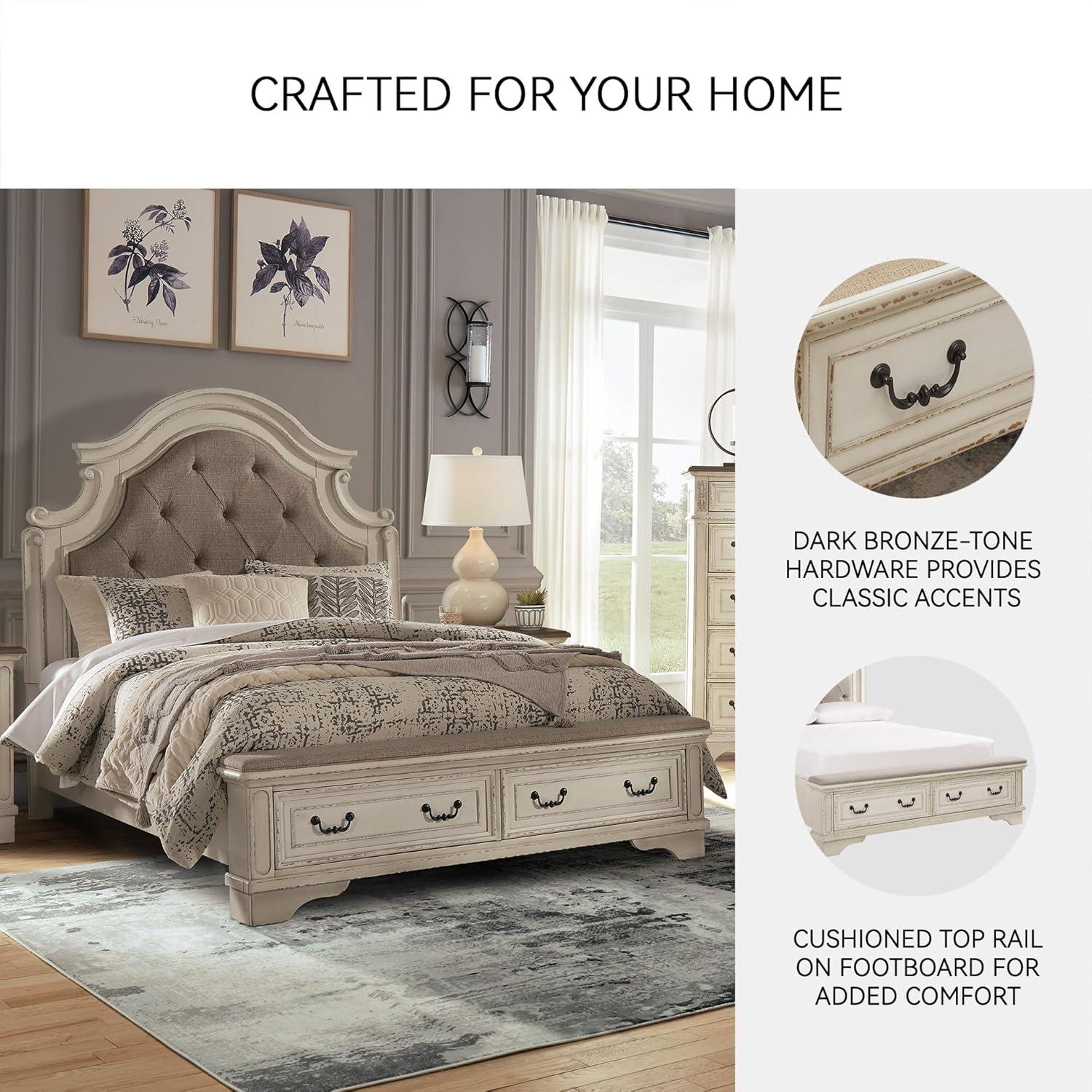 imageSignature Design by Ashley Realyn Traditional Upholstered Panel Bed with Tufted Design Foundation or Box Spring Needed King BeigeQueen