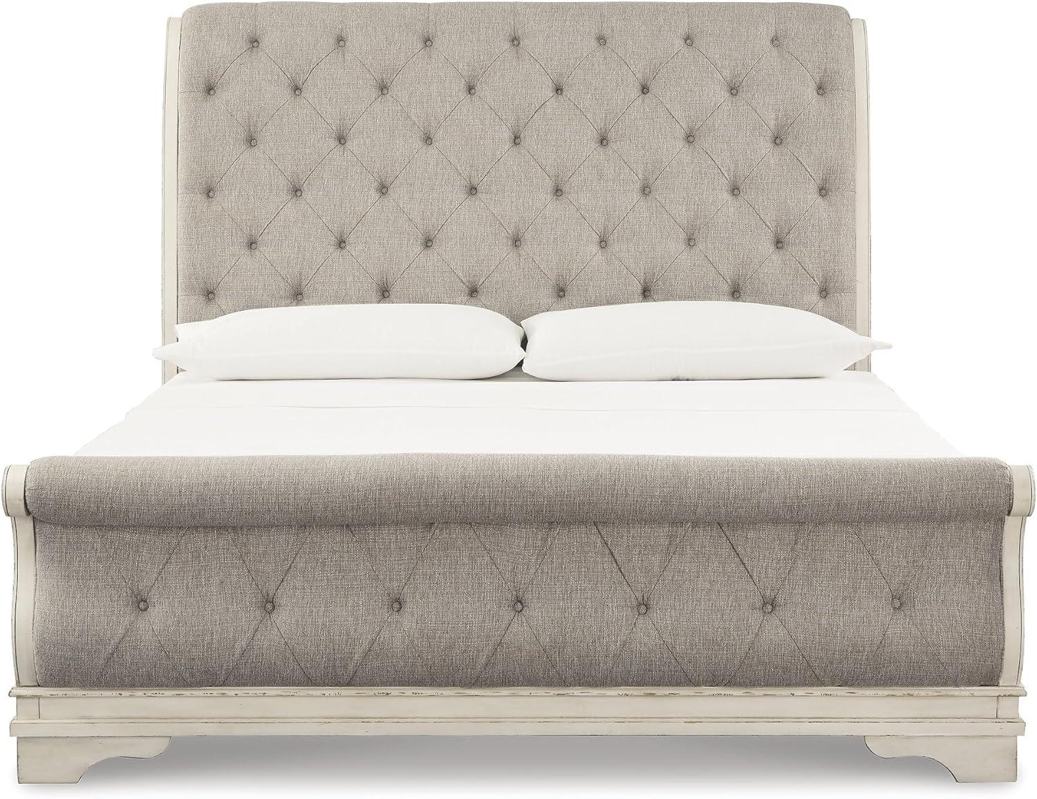 imageSignature Design by Ashley Realyn Traditional Upholstered Panel Bed with Tufted Design Foundation or Box Spring Needed King BeigeQueen