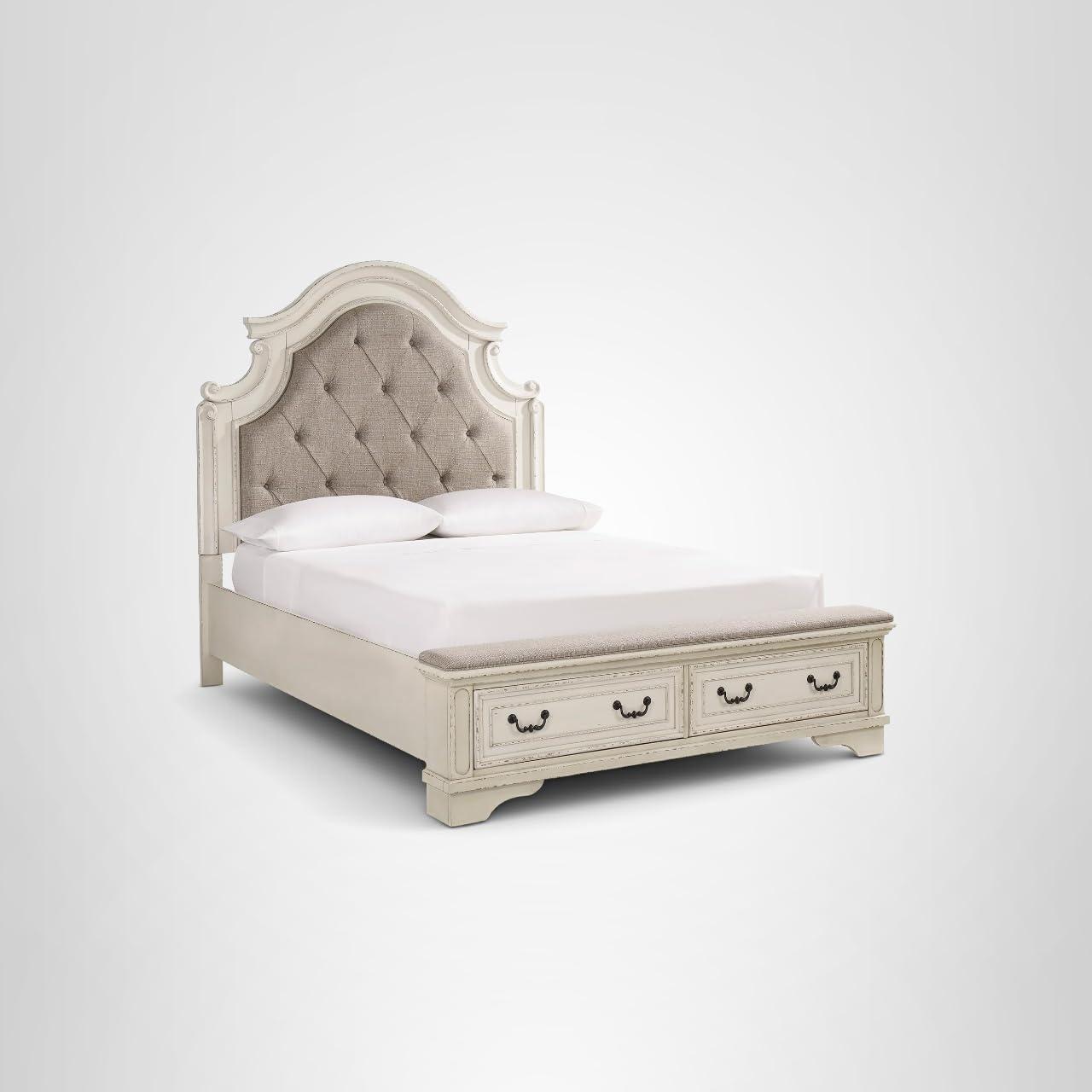 imageSignature Design by Ashley Realyn Traditional Upholstered Panel Bed with Tufted Design Foundation or Box Spring Needed King BeigeQueen