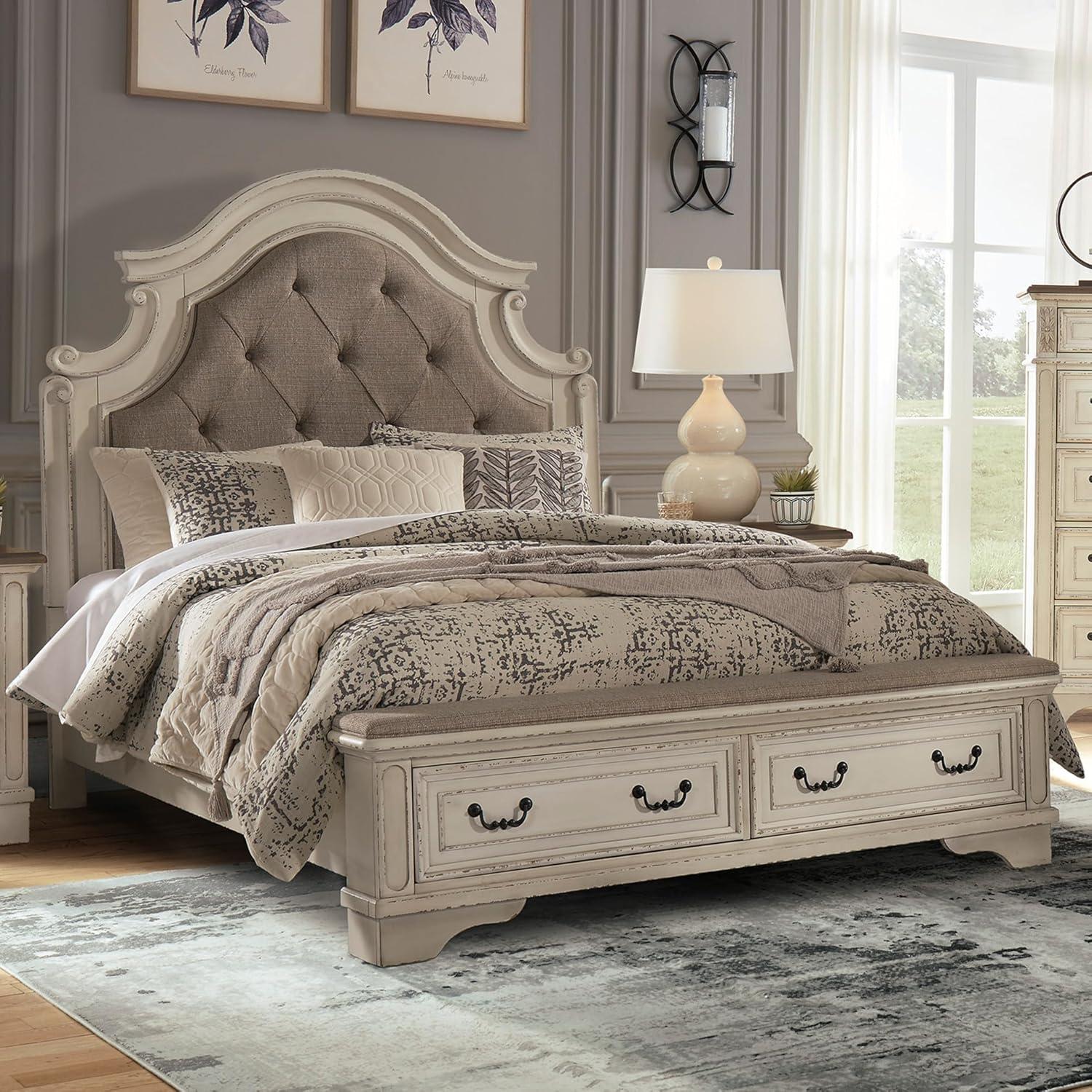 imageSignature Design by Ashley Realyn Traditional Upholstered Panel Bed with Tufted Design Foundation or Box Spring Needed King BeigeQueen