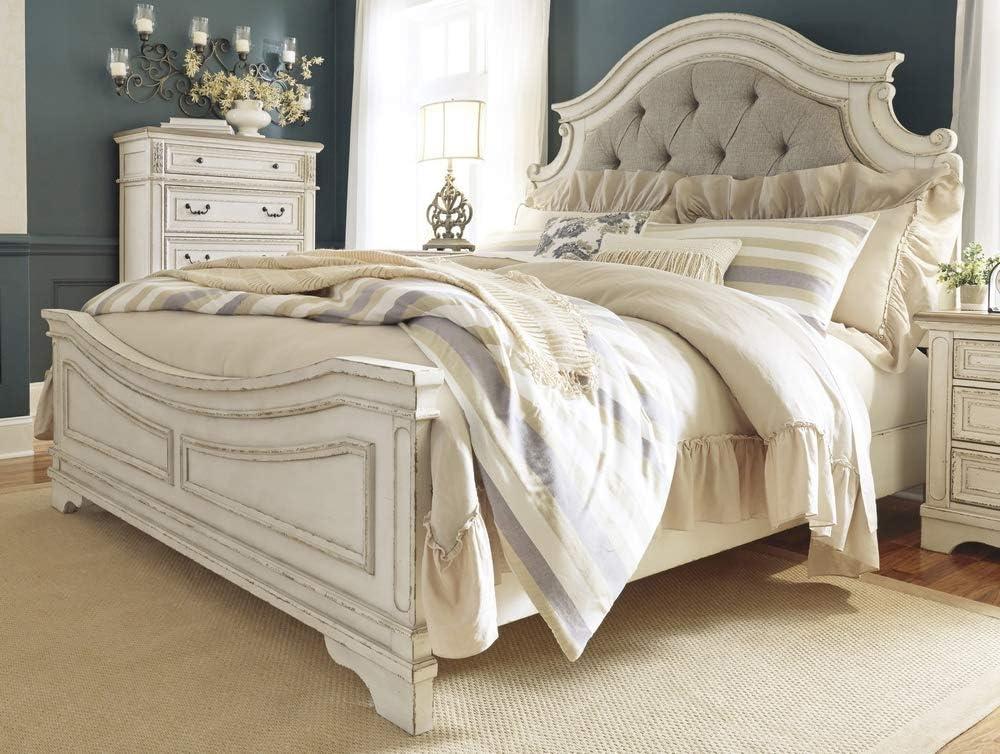 imageSignature Design by Ashley Realyn Traditional Upholstered Panel Bed with Tufted Design Foundation or Box Spring Needed King BeigeQueen
