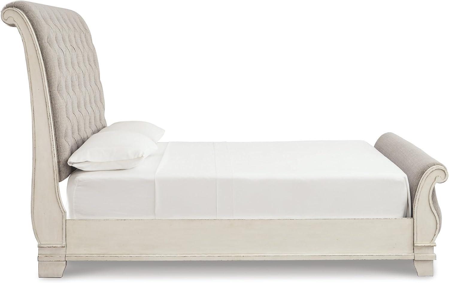imageSignature Design by Ashley Realyn Traditional Upholstered Panel Bed with Tufted Design Foundation or Box Spring Needed King BeigeQueen